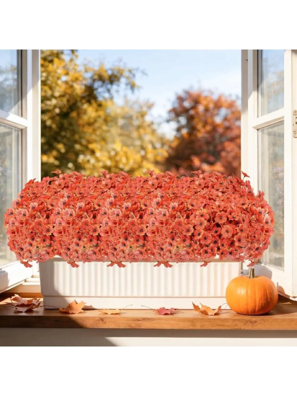 60 Pack Artificial Fall Mums Flowers - Vibrant Orange Decor for Home & Garden